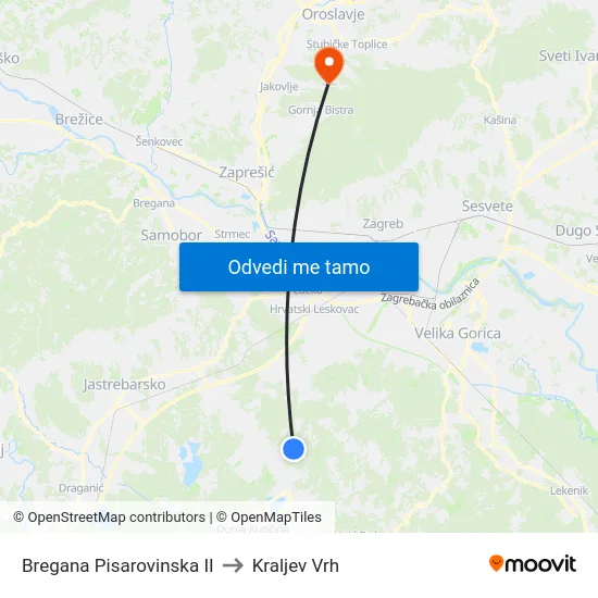 Bregana Pisarovinska II to Kraljev Vrh map