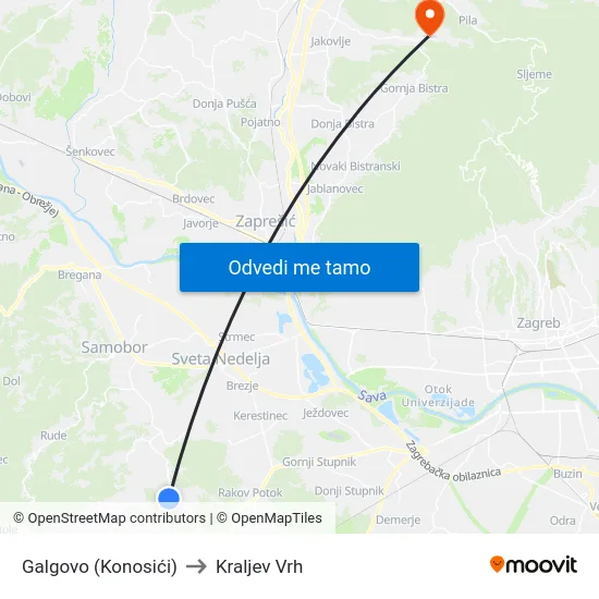 Galgovo (Konosići) to Kraljev Vrh map