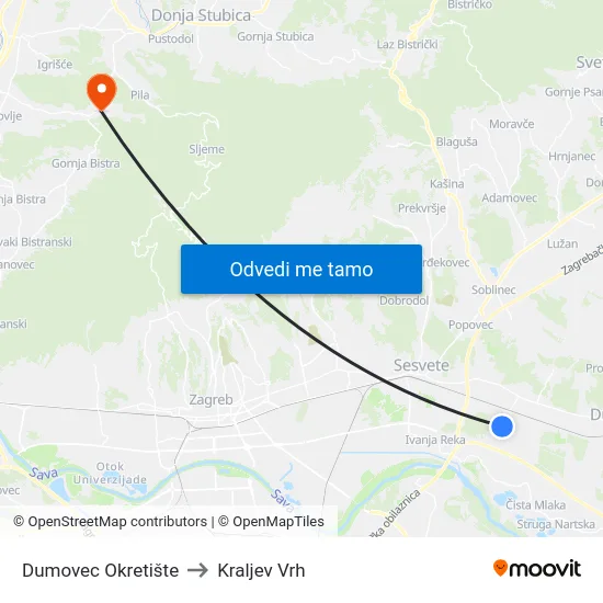 Dumovec Okretište to Kraljev Vrh map