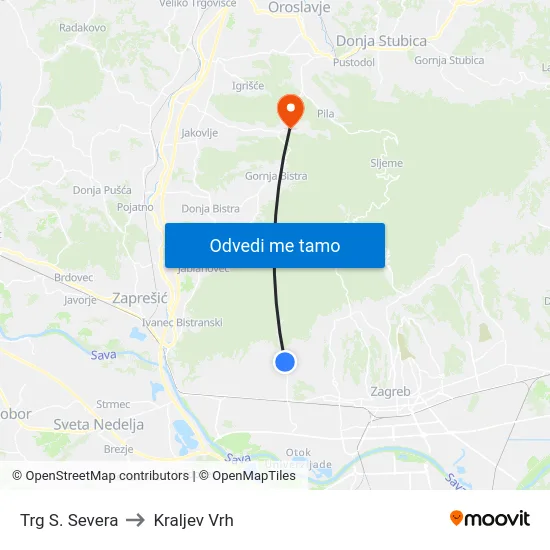 Trg S. Severa to Kraljev Vrh map