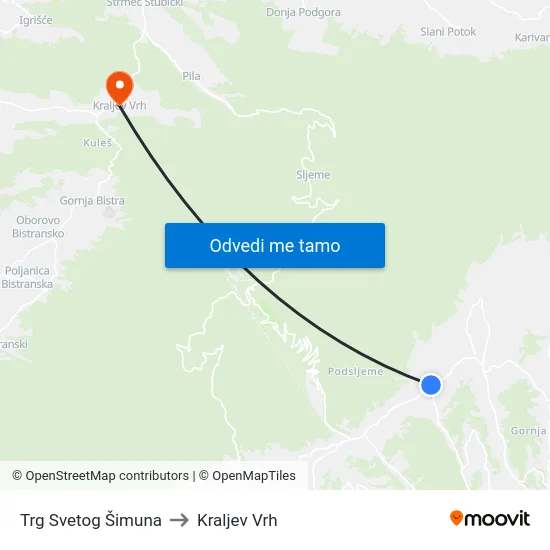 Trg Svetog Šimuna to Kraljev Vrh map