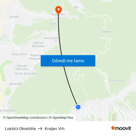 Lukšići-Okretište to Kraljev Vrh map