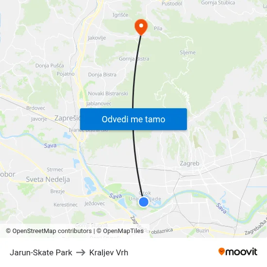 Jarun-Skate Park to Kraljev Vrh map
