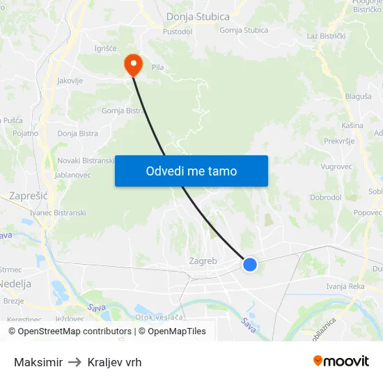 Maksimir to Kraljev vrh map
