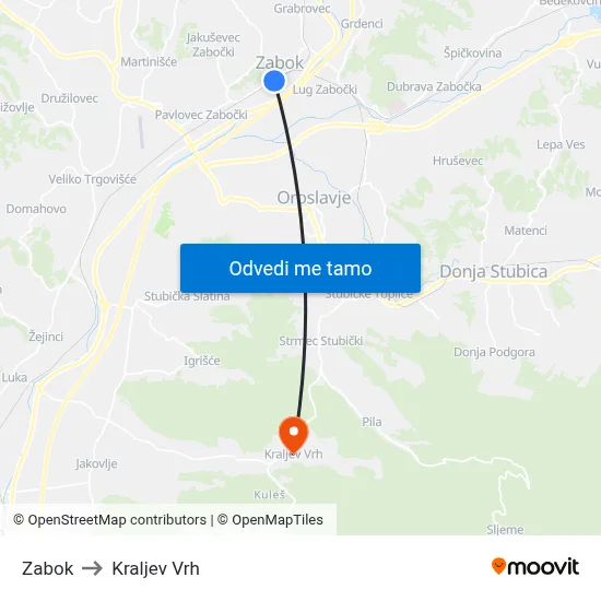 Zabok to Kraljev Vrh map
