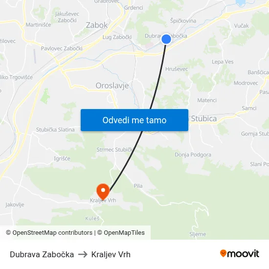 Dubrava Zabočka to Kraljev Vrh map