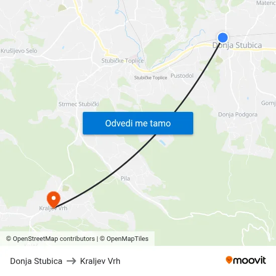 Donja Stubica to Kraljev Vrh map