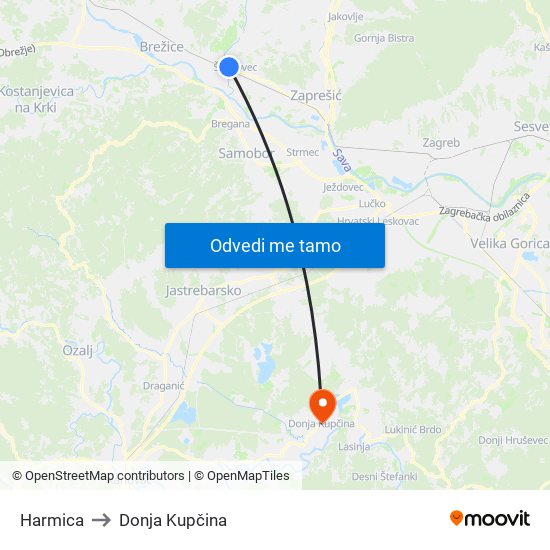 Harmica to Donja Kupčina map