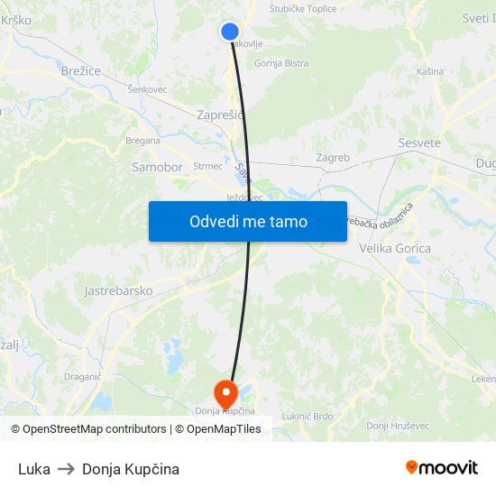 Luka to Donja Kupčina map