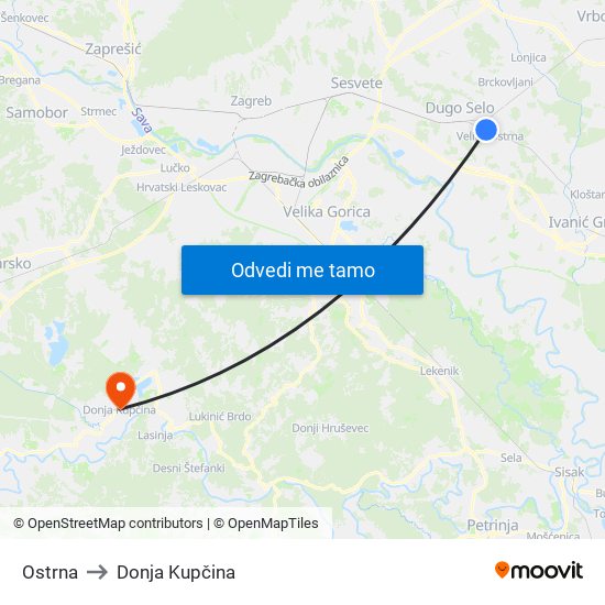 Ostrna to Donja Kupčina map