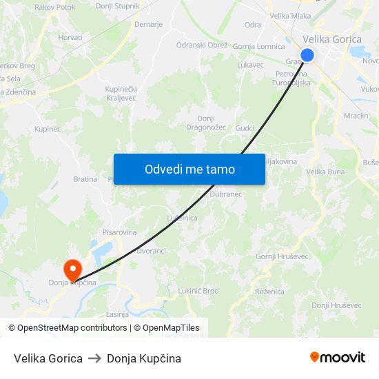 Velika Gorica to Donja Kupčina map