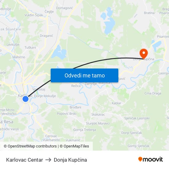 Karlovac Centar to Donja Kupčina map