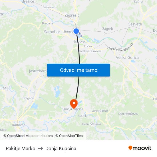 Rakitje Marko to Donja Kupčina map