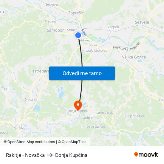 Rakitje - Novačka to Donja Kupčina map