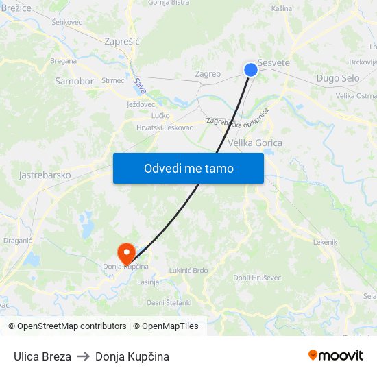 Ulica Breza to Donja Kupčina map