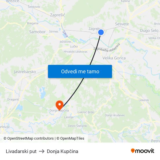 Livadarski put to Donja Kupčina map