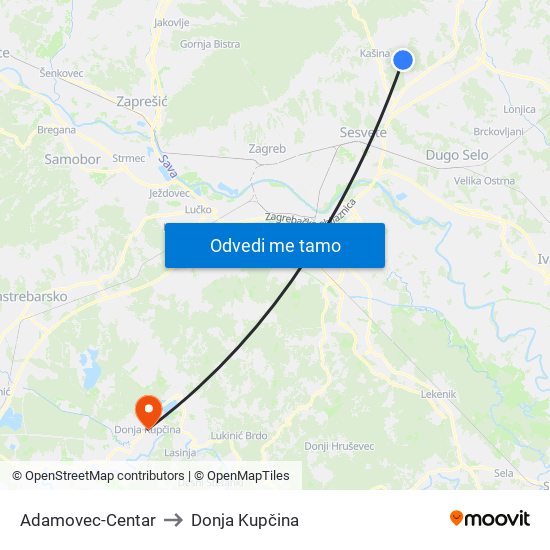 Adamovec-Centar to Donja Kupčina map