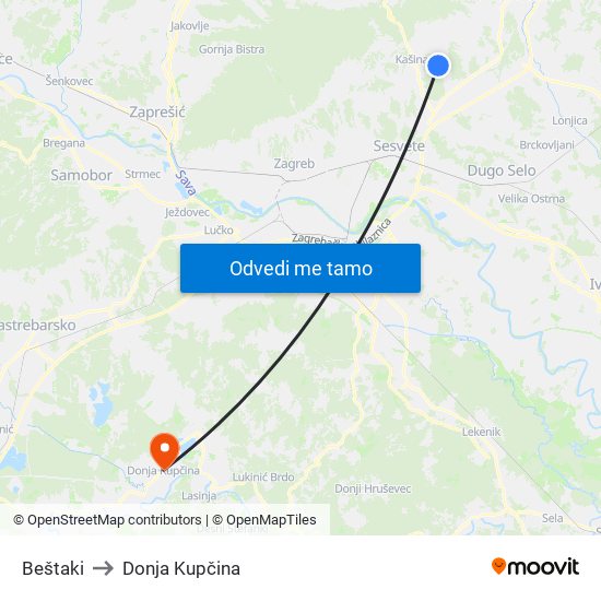 Beštaki to Donja Kupčina map