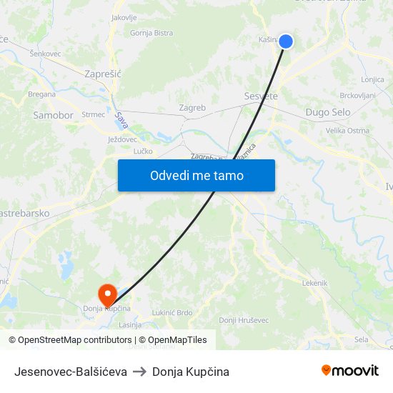 Jesenovec-Balšićeva to Donja Kupčina map