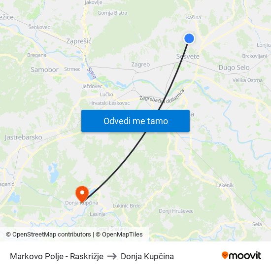 Markovo Polje - Raskrižje to Donja Kupčina map