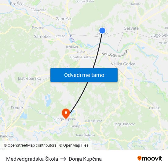Medvedgradska-Škola to Donja Kupčina map