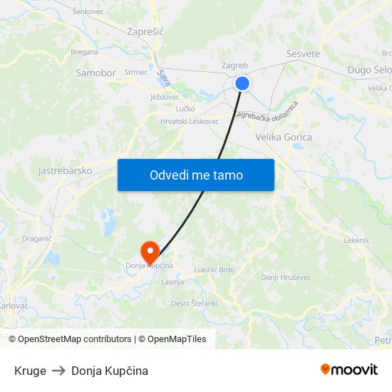 Kruge to Donja Kupčina map