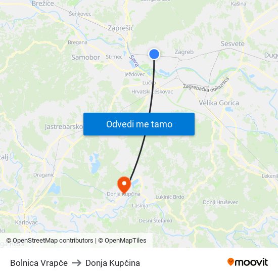 Bolnica Vrapče to Donja Kupčina map