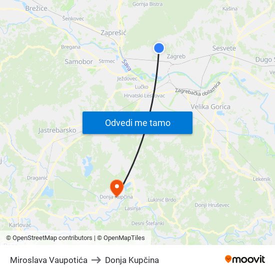 Miroslava Vaupotića to Donja Kupčina map