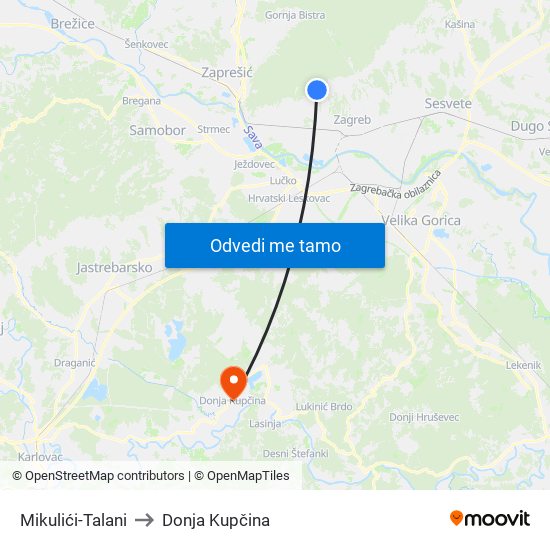 Mikulići-Talani to Donja Kupčina map