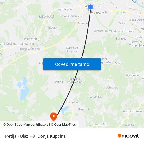 Petlja - Ulaz to Donja Kupčina map