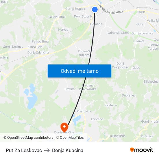 Put Za Leskovac to Donja Kupčina map