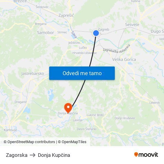 Zagorska to Donja Kupčina map