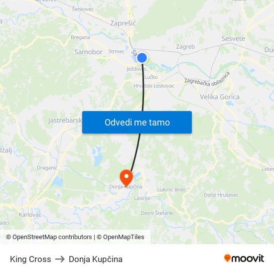 King Cross to Donja Kupčina map