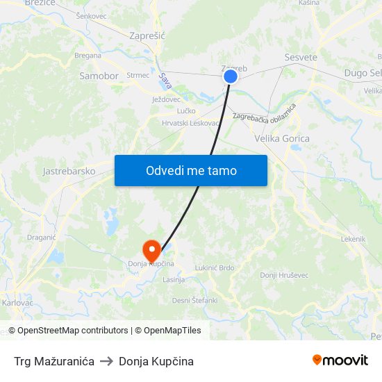 Trg Mažuranića to Donja Kupčina map