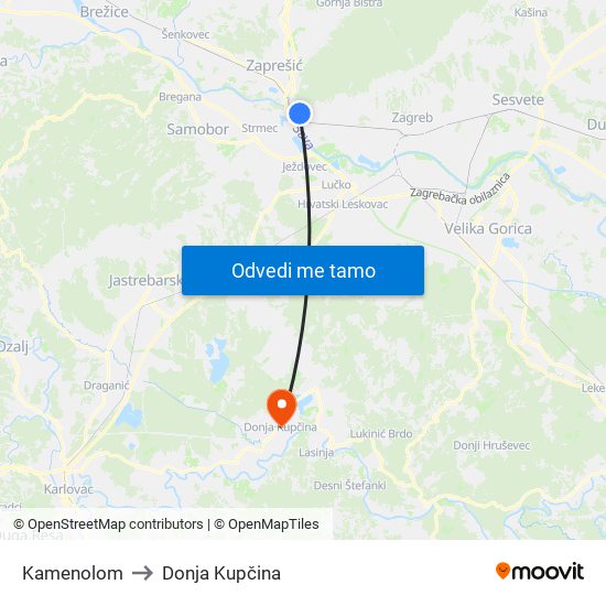 Kamenolom to Donja Kupčina map