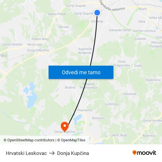 Hrvatski Leskovac to Donja Kupčina map