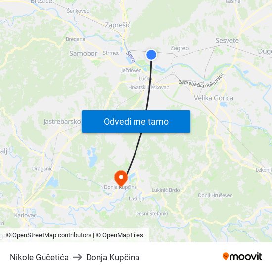 Nikole Gučetića to Donja Kupčina map