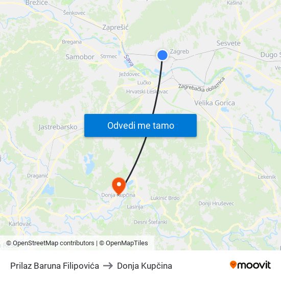 Prilaz Baruna Filipovića to Donja Kupčina map