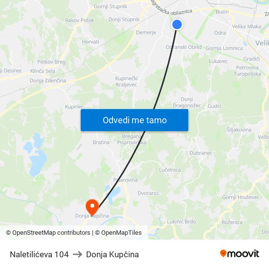 Naletilićeva 104 to Donja Kupčina map