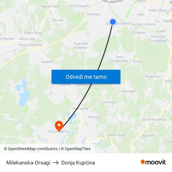 Milekanska-Orsagi to Donja Kupčina map