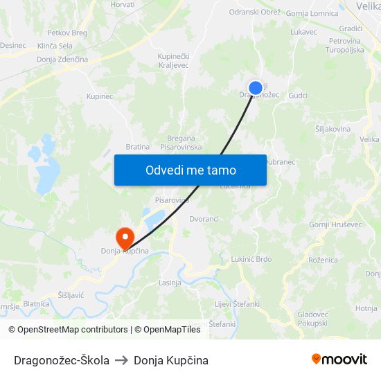 Dragonožec-Škola to Donja Kupčina map