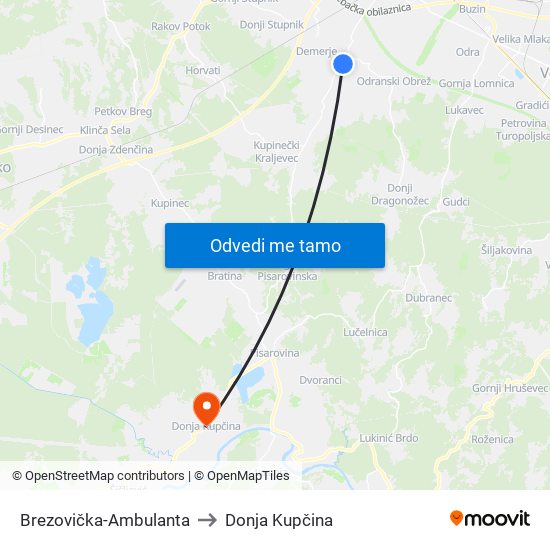 Brezovička-Ambulanta to Donja Kupčina map