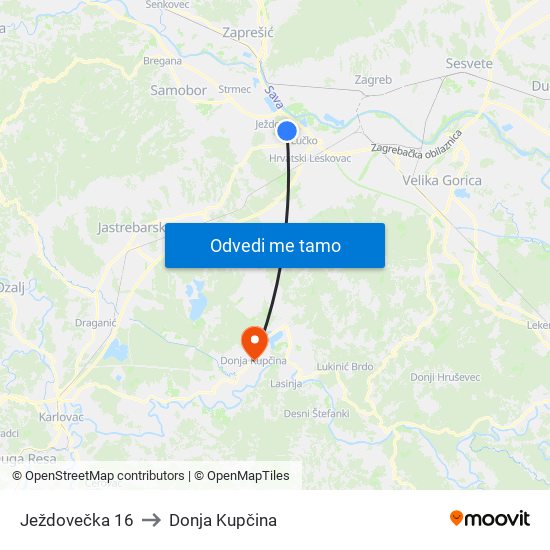 Ježdovečka 16 to Donja Kupčina map