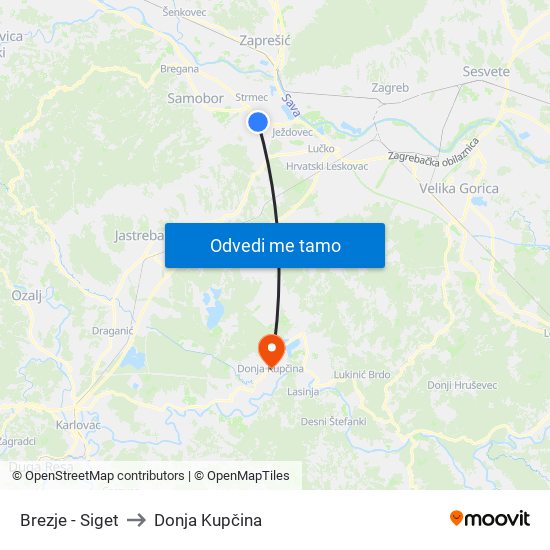 Brezje - Siget to Donja Kupčina map