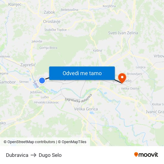 Dubravica to Dugo Selo map