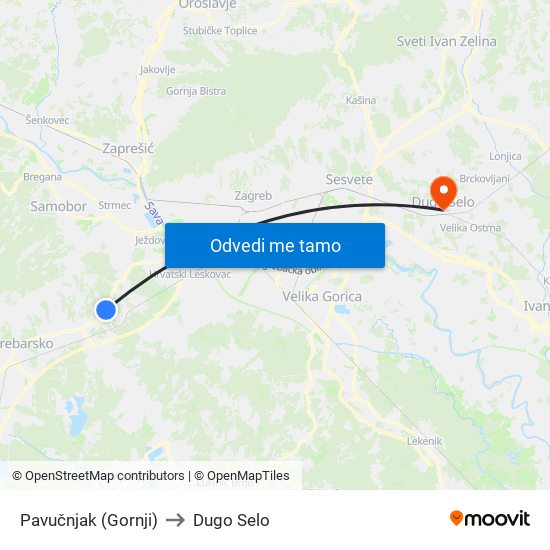 Pavučnjak (Gornji) to Dugo Selo map