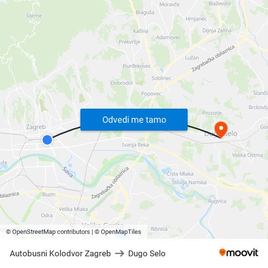 Autobusni Kolodvor Zagreb to Dugo Selo map