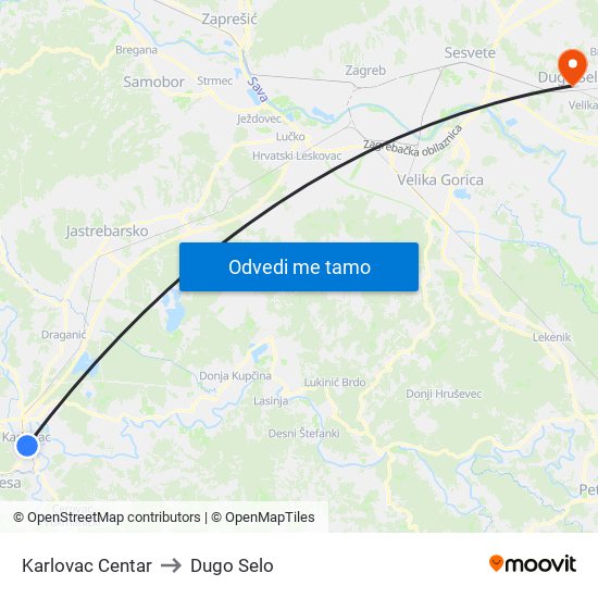 Karlovac Centar to Dugo Selo map
