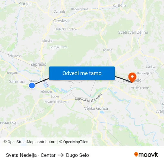 Sveta Nedelja - Centar to Dugo Selo map