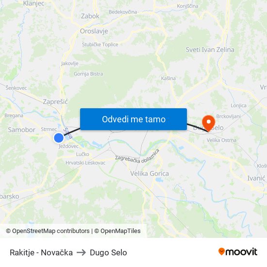 Rakitje - Novačka to Dugo Selo map